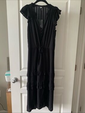 PAIGE IllyriaBlack Ruffle Midi Dress